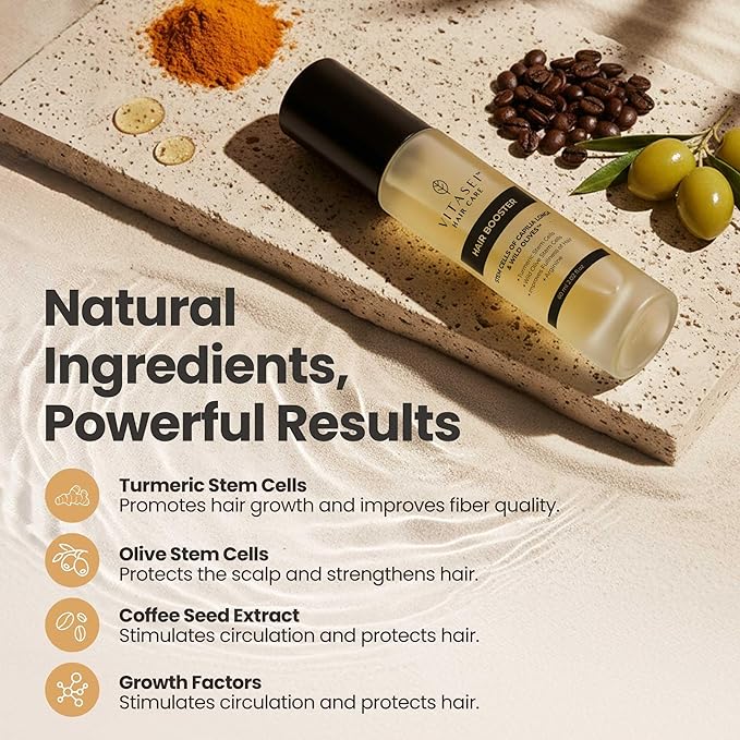 Vitasei Hair Booster 2 Fl Oz – Hair Revitalizing Serum with Capilia Longa, Wild Olive Stem Cells & Arginine – Peptide-Enriched Hair Tonic for Thicker, Stronger Hair – Natural Hair Care for Women & Men