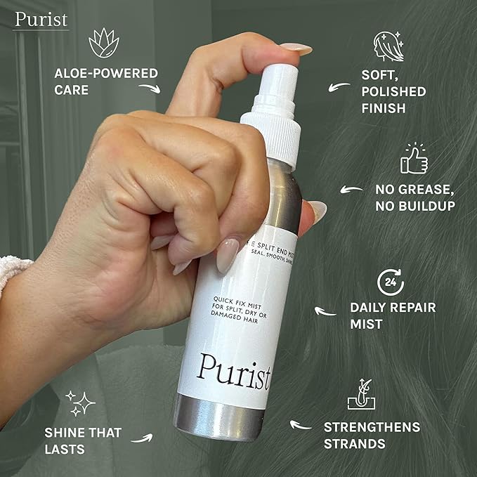 Purist Pure Split End Mist Spray | Seals & Smoothens Fragile Ends for Silky Shine & Lasting Softness | Lightweight Leave-In Split Ends Hair Treatment Spray for Hair | Made in USA, 4oz Bottle