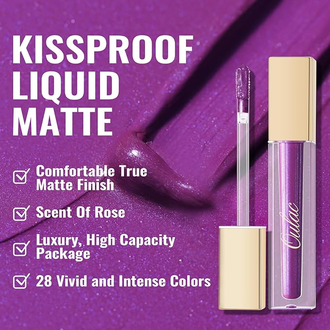 Oulac Matte Liquid Purple Lipstick for Women, Makeup Long Lasting High Impact Lip Color, Waterproof, Creamy Formula Lip stick with Vitamin E, Vegan & Cruelty-Free, 4.5ml (MS04)