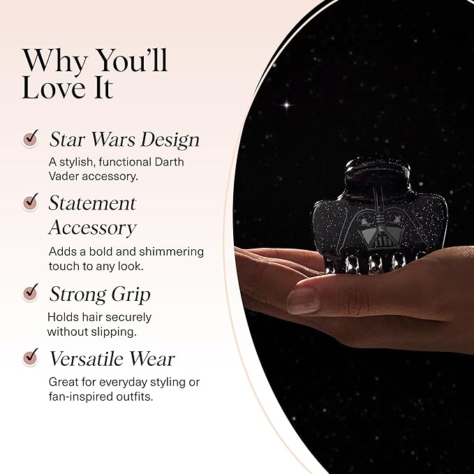 Kitsch x Star Wars Darth Vader Glitter Medium Hair Clip for Women – Dark Side Galaxy-Inspired Claw Clip | Recycled Plastic, Strong Secure Grip | Ideal Gifts for Women, Hair Accessories for Girls