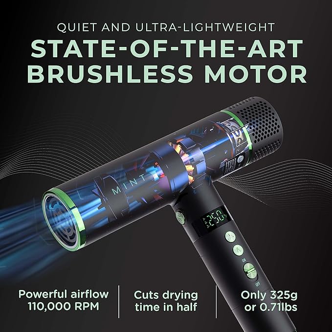 MINT Hummingbird Smart Professional Hair Dryer with Diffuser | Best Lightweight Blow Dryer with Brushless Motor | High Speed Ionic Hair Dryer with Ultra Quiet BLDC Motor