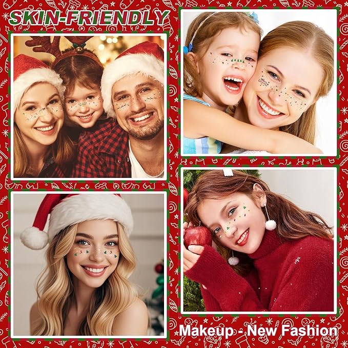 8Pcs Christmas Face Makeup Patches, Glitter Freckles Face Tattoo for Teenagers & Young Women, Sparkle Freckles Waterproof Face Glitter Freckles for Christmas (8PcsI)