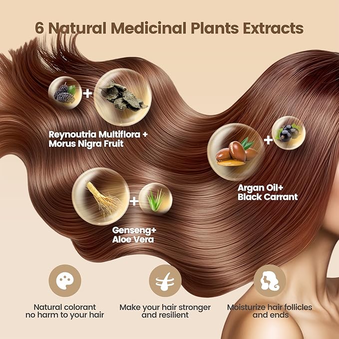 Limer Hair Dye Shampoo, Coffee Color 6-in-1 Natural Herbal Hair Color Shampoo, Semi-Permanent Gray Coverage with Pleasant Scent, Ammonia-Free Formula for Women & Men (460ml/15.55fl oz)