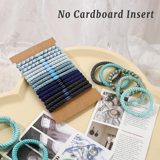 30 Pcs Hair Ties No Damage for Women Girls, High Elastic Braided Hair Ties for Thick Hair, Soft Ponytail Holders, No Crease Hair Bands for Curly Thin Hair Scrunchies (Blue & Green Colors)