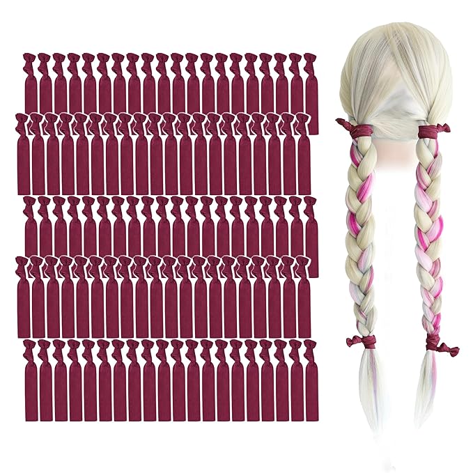 MEEDEE 100 Pack Burgundy Hair Ties For Women No Crease Soft Elastic Ribbon Dark Red Knotted Ouchless Hair Ribbon No Damage Hair Ties For Yoga Ponytails