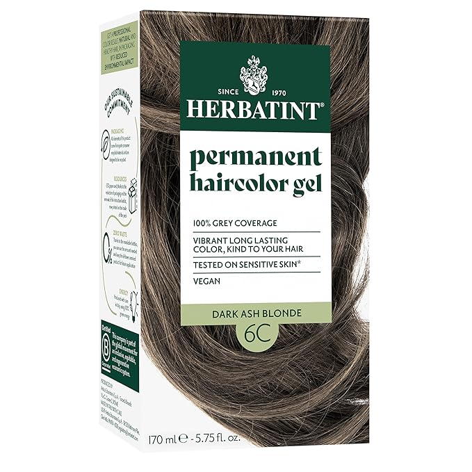 Herbatint Permanent Hair Dye For Women - 6C Dark Ash Blonde - For Up To 100% Gray Coverage of Resistant Gray Hair - Ammonia-Free, Alcohol-Free & Vegan - Salon Influenced Hair Color 5.75 fl oz