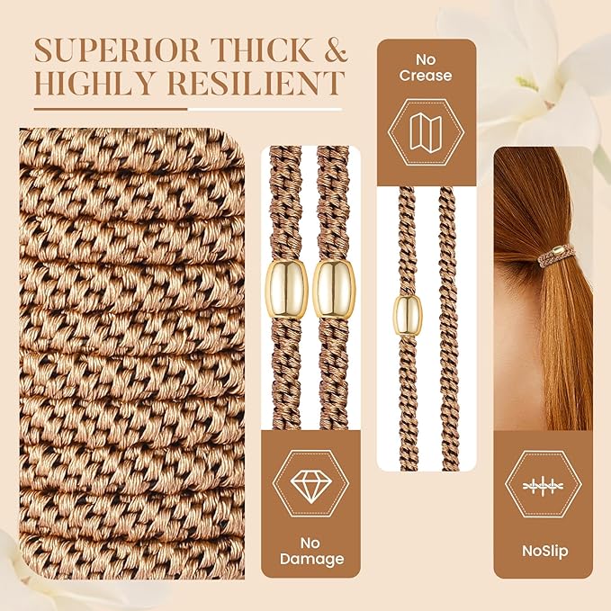 Hair Ties No Damage - 10PCS Ponytail Holders - Elastic Hair Ties for Thick Hair - Braided Hair Bands for Women Girls's Hair - Khaki