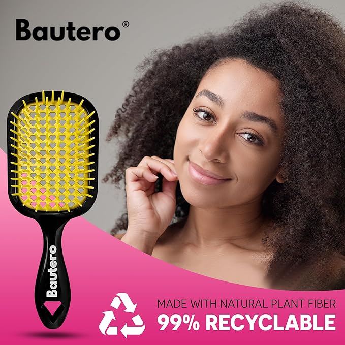 Bautero Brush Detangler Brush for Wet & Dry Hair, Pain-Free Brushing on All Hair Types, Knot Removal, Vented Hair Brush, Saku Sunflower