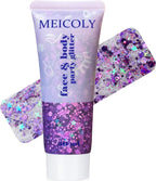 MEICOLY Purple Hair Glitter Kids Makeup,Halloween Sparkly Face Glitter,Mermaid Sequins Face Body Glitter,Chunky Glitter for Festival Rave Accessories Costume Outfits for Women,50ml