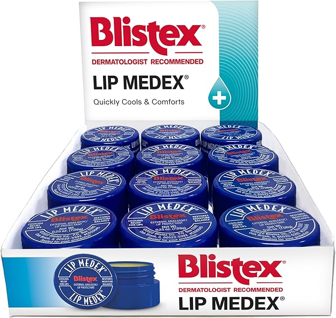 Blistex Lip Medex, 0.25 Ounce, Medicated Relief with Immediate Cooling, Soothes and Protects, Advanced Hydration, Restores Healthy Moisture Balance to Lips, 12 Pack