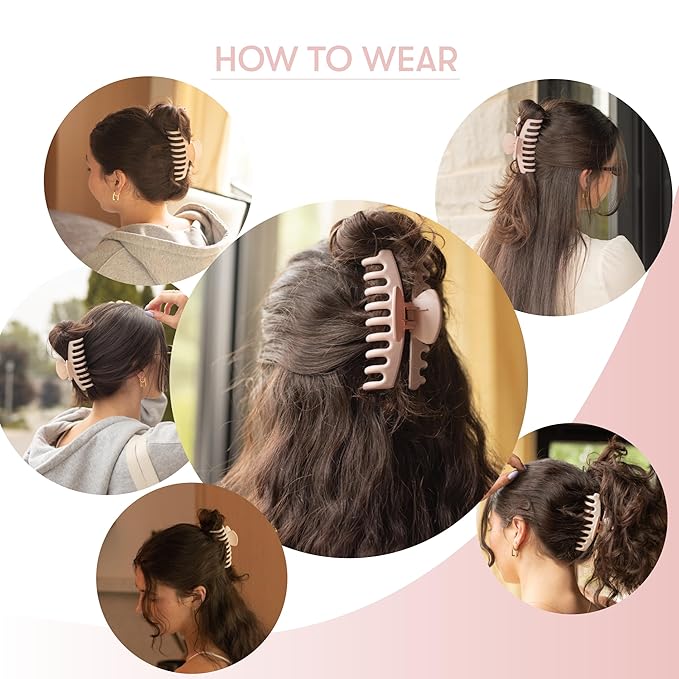 FRAMAR Large Claw Clips For Thick Hair – Large Hairclip Thick Hair, Big Hair Claws Clip For Women, Pink Hairclips, Pink Claw Clip - 4 Pack Non Slip Matte Finish