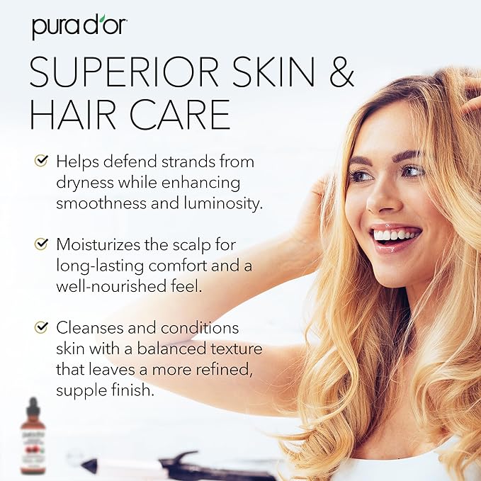 PURA D'OR 4 Oz Organic Castor Oil – Pure Cold-Pressed, Hexane-Free, USDA Certified – Lashes, Brows, Hair, Scalp, Skin – Botanical Moisturizer Supporting Softness, Strength, Hydration, Shine & Radiance