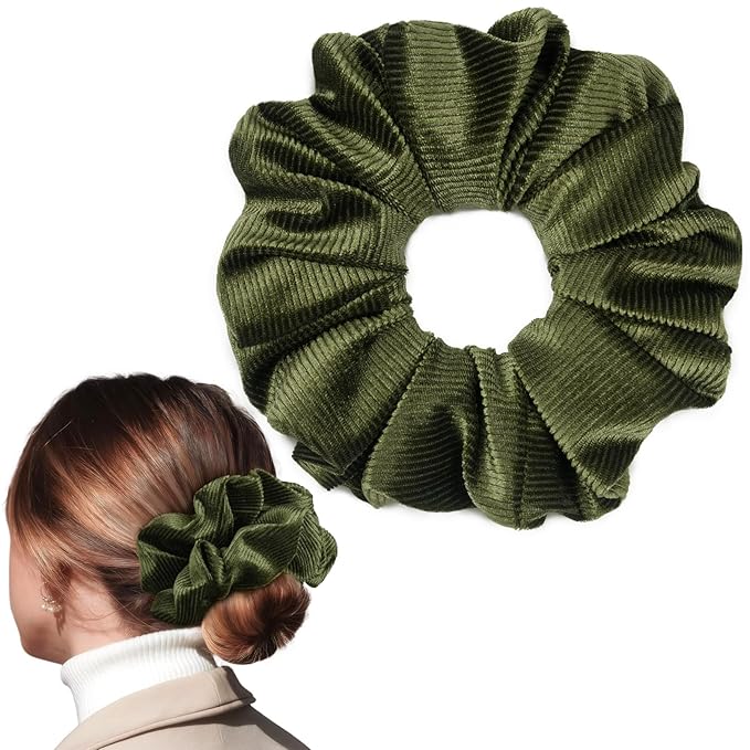 CEELGON Olive Green Big Corduroy Scrunchie 6.5 Inches Jumbo Scrunchies Hair Ties Oversized Ponytail Holder for Thick Curly Hair Extra Large Hair Accessories for Women (Olive Green)
