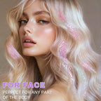 Roll-on Face Body Glitter Gel for Women and Kids, 50ml Large Capacity Holographic Chameleon Color Changing Glitter Gel Shimmer Makeup for Singer Concert Festival Rave Accessories, Sparkling Pink