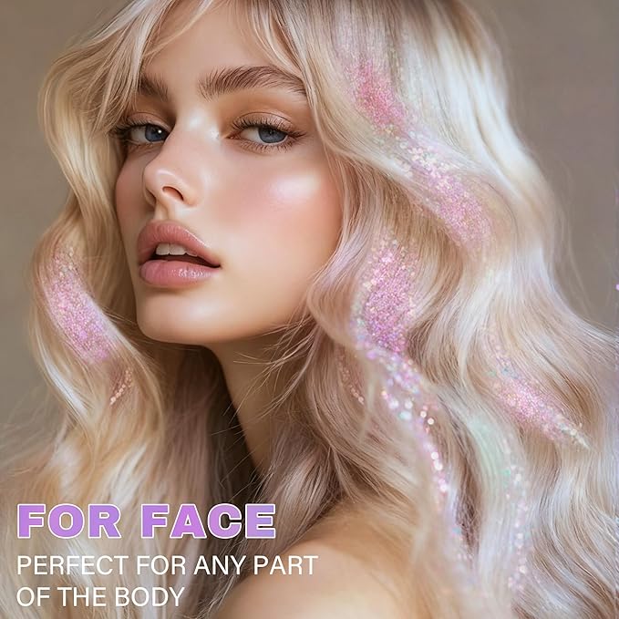 Roll-on Face Body Glitter Gel for Women and Kids, 50ml Large Capacity Holographic Chameleon Color Changing Glitter Gel Shimmer Makeup for Singer Concert Festival Rave Accessories, Sparkling Pink