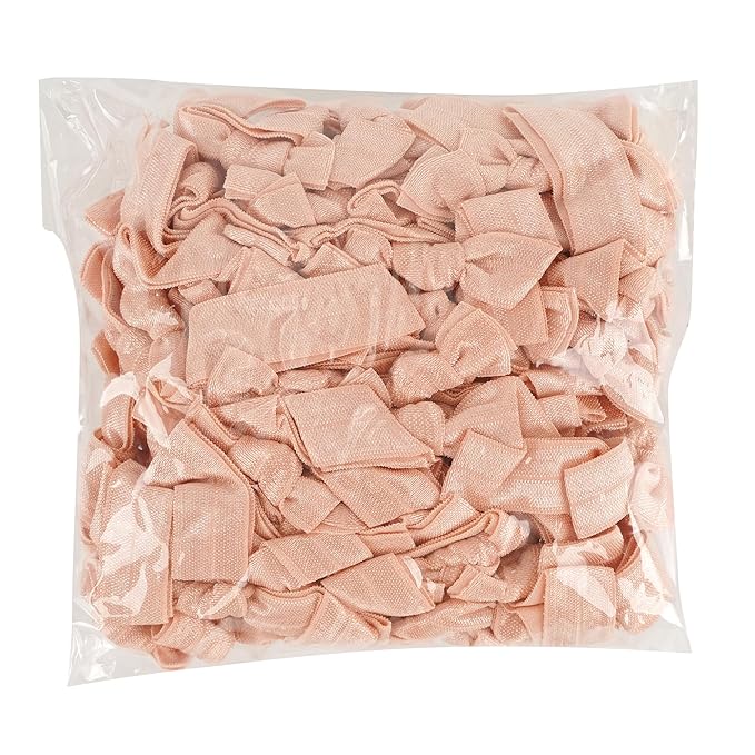 MEEDEE 100 Pack Peach Hair Ties For Women No Crease Soft Elastic Ribbon No Damage Peach Hair Ties Knotted Ouchless Hair Ribbon Yoga Hair Ribbons Elastic Bracelets