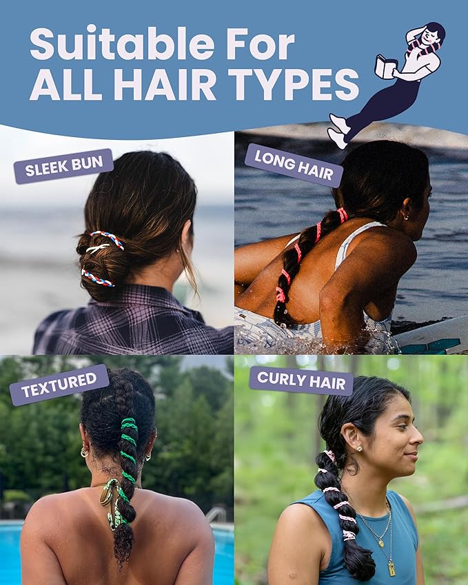 Rip Tie 24" x 3mm Extra Hold Soft Hair Tie for Women, 1pc. Rippled Water– Tangle Free Ponytail Holders – Prevents Hair Damage – Ideal for Activities like Surfing, Exercising, Running, and More