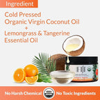 Organic Fiji Raw Cold Pressed Coconut Oil for Hair, Skin, Face & Body | Relaxing Massage Oil | Lemongrass Tangerine,12 oz for Women Men & Baby