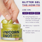 UNICORN SNOT Holographic Face Glitter & Body Glitter Gel | Holiday Glitter Makeup: Stocking Stuffers & Christmas Gift | Hair Glitter, Vegan & Cruelty Free, 1.7 oz Gold Glitter (Bling)