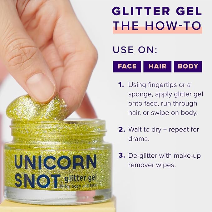 UNICORN SNOT Holographic Face Glitter & Body Glitter Gel | Holiday Glitter Makeup: Stocking Stuffers & Christmas Gift | Hair Glitter, Vegan & Cruelty Free, 1.7 oz Gold Glitter (Bling)