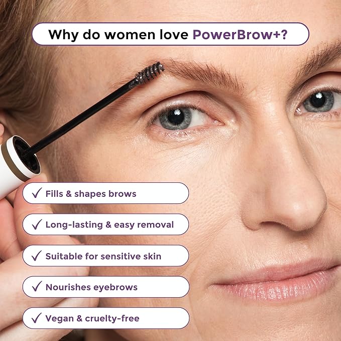 Rumi Cosmetiques PowerBrow+ Tinted Eyebrow Gel For Mature Women - Defines, Fills, Thickens Brows - 2-in-1 Formula - Natural Color, Quick Fixing, Long-Lasting - Hypoallergenic - Dark Brown (Espresso)