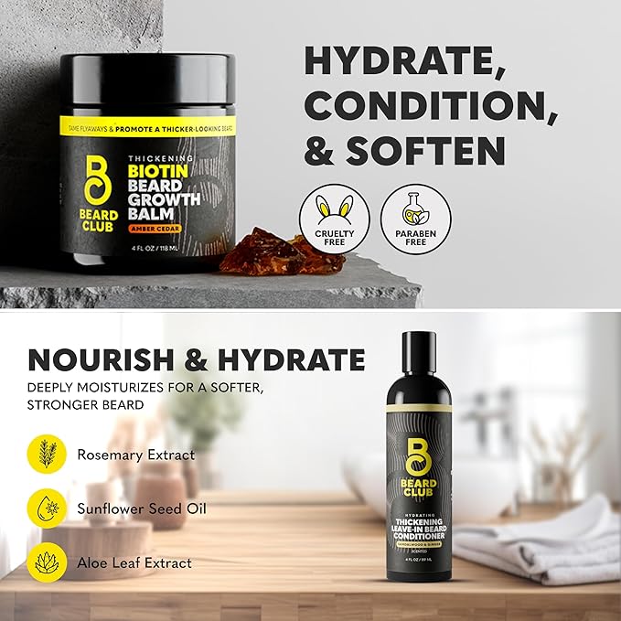 The Beard Club Supreme Beard Growth Kit - Derma Roller, Growth Oil, Vitamins, Vitamin Spray, Biotin Balm, Thickening Conditioner, Shampoo, Comb & Cleansing Spray - Gift Set