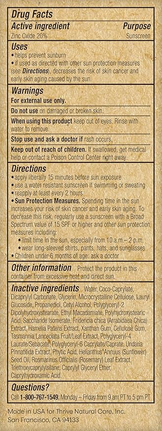 Thrive Natural Care Mineral Face Sunscreen for Sensitive Skin SPF 30, 2 Ounces - Moisturizing Unscented Sunscreen for Face - Broad Spectrum with Clear Zinc Oxide - Vegan