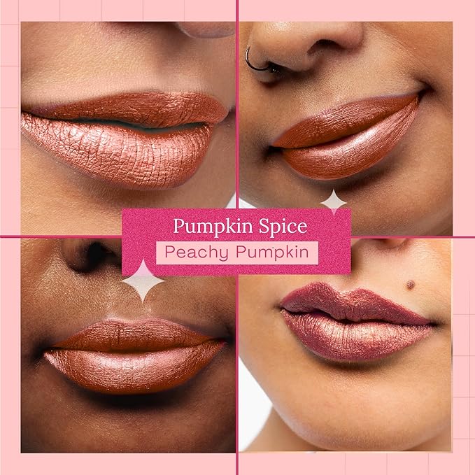 Aromi Rosy Peach Metallic Liquid Lipstick | Long-Lasting Lip Color with Shimmery Finish, Rose Gold Shade (Pumpkin Spice)