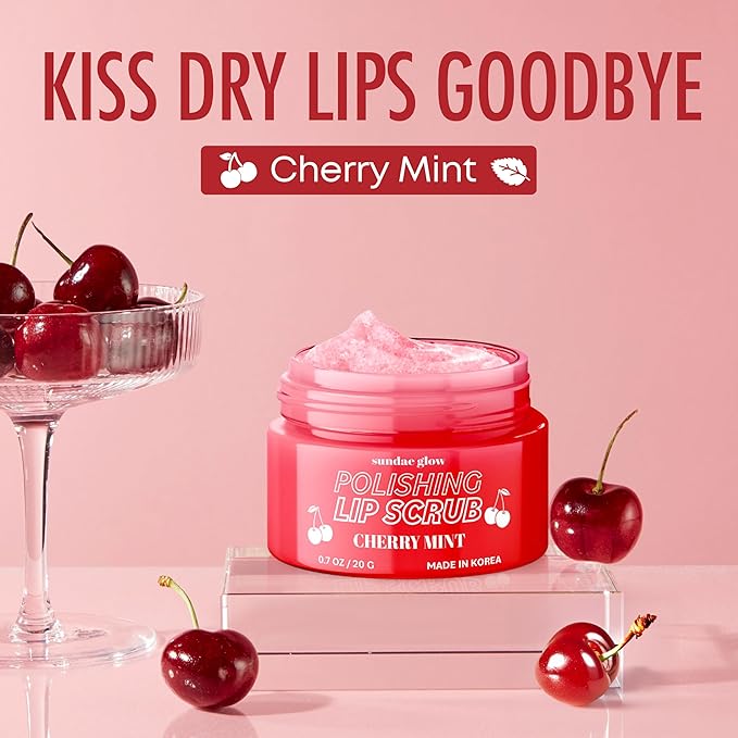 Lip Scrub with Cherry Mint – Gentle Exfoliation, Deep Hydration & Lip Repair – Softens & Revitalizes Dry Cracked Lips – Dermatologist Tested, Korean Skin Care – Clean Beauty – 1 Pack