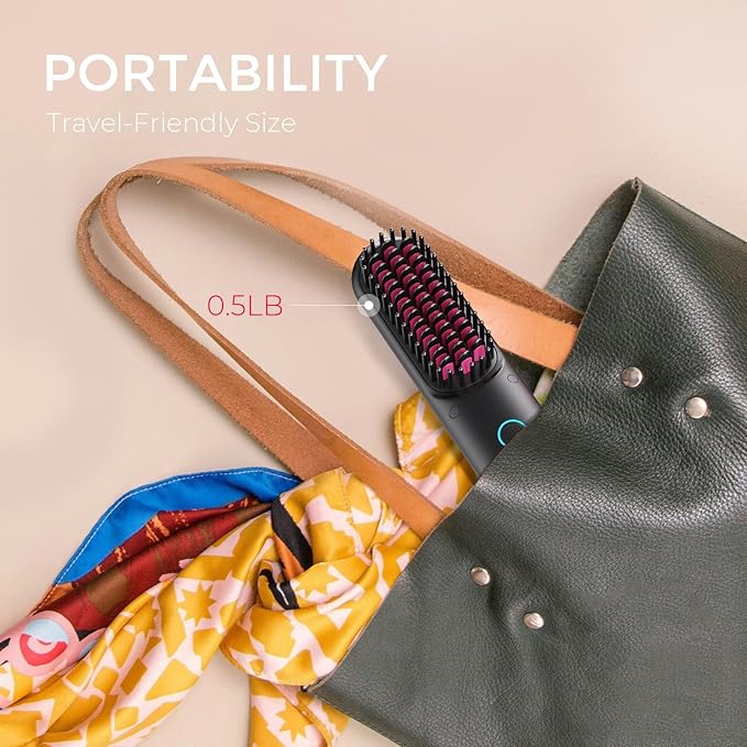 TYMO Porta Cordless Hair Straightener Brush, Portable Mini Straightening Brush for Travel, Negative Ion Hot Comb Hair Straightener for Women, Lightweight to Carry Out, USB Rechargeable, Black