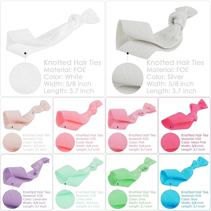 MEEDEE Women's Pastel Rainbow Hair Accessories: 100 Pack Knotted Soft Elastic Ribbon Hair Ties, No Crease, No Damage, Ouchless for Ponytails, Yoga, and Bracelets