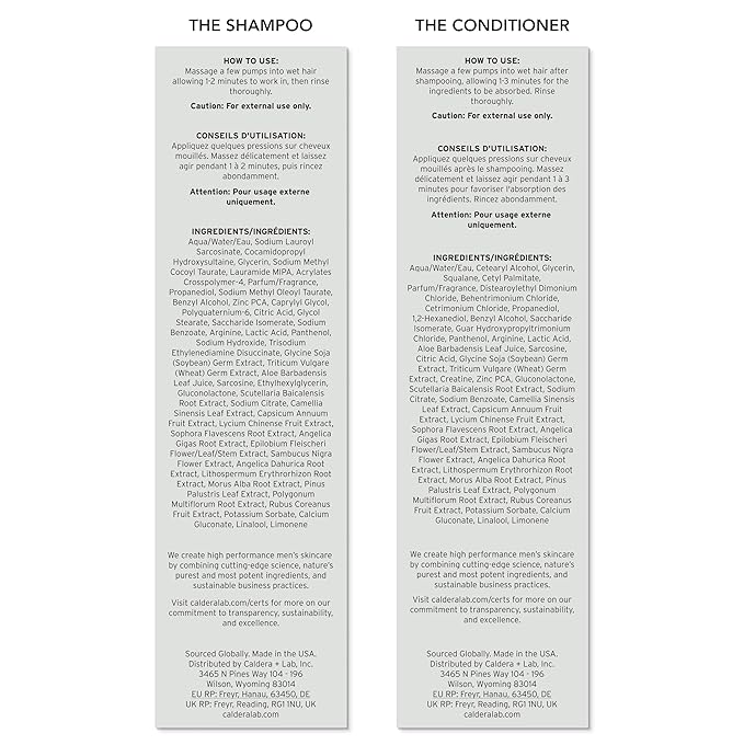 Caldera + Lab The Shampoo + Conditioner Bundle | Men’s Hair Care Duo for Healthy, Fuller Hair, Sulfate-Free Cleanser & Hydrating Conditioner, Dermatologically Tested - All Hair Types