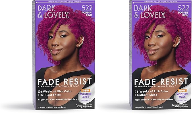 Softsheen-Carson Dark and Lovely Hair Dye, Fade Resist Hair Color with Conditioning Mask, Poppin Pink, 1 Kit (Pack of 2)