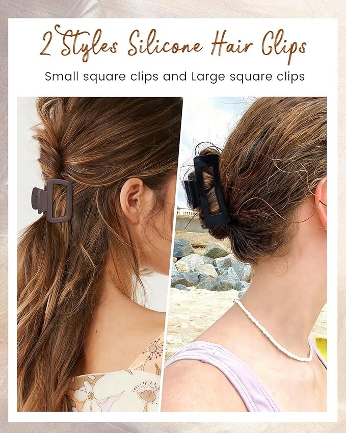 Mesovor 2 Styles Silicone Flexible Hair Claw Clips, 6 Pack Soft Bendable Hair Clips for Women | Rectangle Small Large Cozy Hairclips (Red, Coffee, Black)