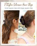 Mesovor 2 Styles Silicone Flexible Hair Claw Clips, 6 Pack Soft Bendable Hair Clips for Women | Rectangle Small Large Cozy Hairclips (Red, Coffee, Black)