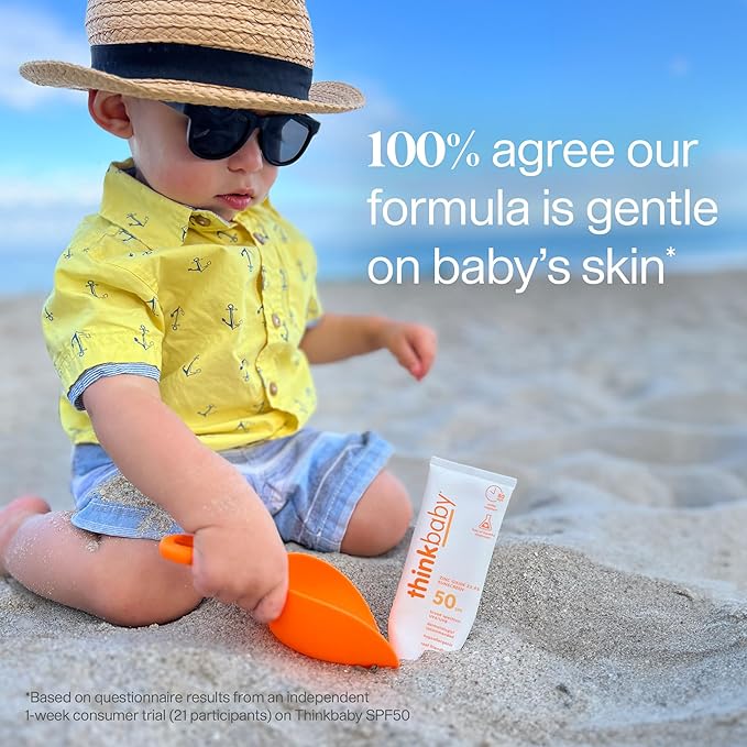 Thinkbaby SPF 50+ Baby Sunscreen, 3 Oz. – Safe, Natural Mineral Sun Cream for Babies - Water Resistant, Broad Spectrum UVA/UVB Sun Protection – Vegan Sunscreen for Kids