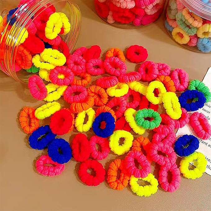 500 PCS Multicolor Cotton Hair Ties, Small Seamless Kids Hair Ties – Soft No-Crease Baby Hair Elastics for Girls, Kids & Toddlers, Gentle Ponytail Holders for Thin & Thick Hair. (Fluorescent Color)