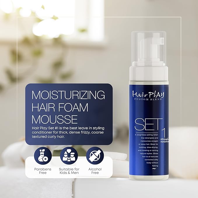 Hair Play Set #1 Hair Foam Mousse - Light Hold Styling Foam for Frizz Control - Volume Mousse for Fine Hair & Natural Straight Hair- Lightweight & Non-Greasy - Travel Size Hair Mousse - 8 Fl Oz