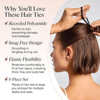 Kitsch Hair Ties No Damage - Strong, Stretchy Hair Bands | Soft Nylon Ponytail Holders, Snag-Free Rubber Bands, Perfect for Updos & Braids | Ideal Gifts for Women - Black, 8pcs