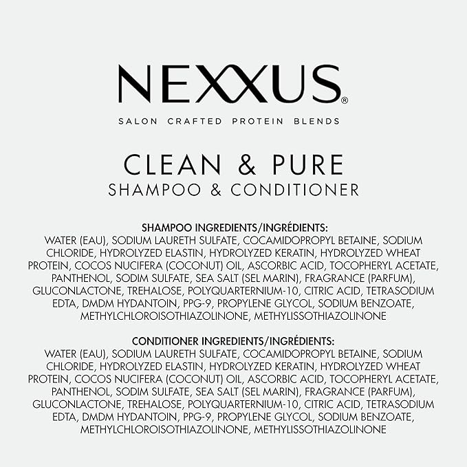 Nexxus Clean and Pure Clarifying Shampoo and Conditioner 2-Pack With ProteinFusion, for Nourished Hair Paraben Free 33.8 oz