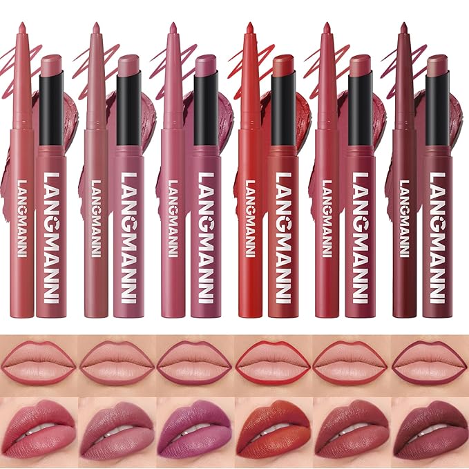 Jolilab 12Pcs Lip Set: 6 Colors Lip Liner+6 Colors Lipstick,Matte/Creamy,Smooth Creamy Texture,Long-Lasting,Bold/Nude Shades for Daily/Party, Vegan,Gift for Makeup Lovers.(Rich - Color Set B)