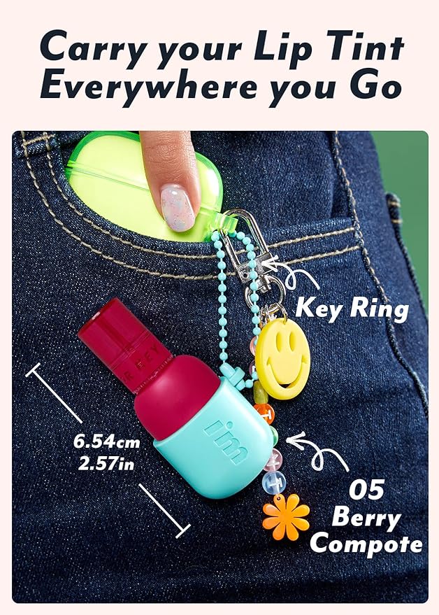 I'M MEME Color Key Ring Water Gel Lip Tint - 05 Berry Compote | Long Lasting Lip Gloss, Hydrating Glossy Finish, Kbeauty, Cute Korean Makeup, Compact, Portable Keychain, Travel-Friendly, Gift, 0.09 Oz