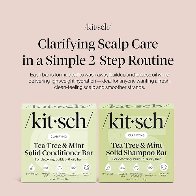 Kitsch Clarifying Tea Tree Shampoo and Conditioner Set – Shampoo & Conditioner Bar for Women and Men, Scalp & Oil Control Hair Care – Free of Paraben, Sulfate & Silicone – Made in USA - 2 pcs
