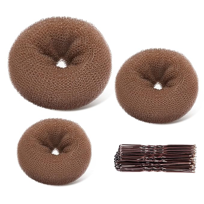 TsMADDTs Dount Bun Maker, 3PCS Light Brown Hair Bun Maker with 20PCS Bobby Pins for Ballet, Dance