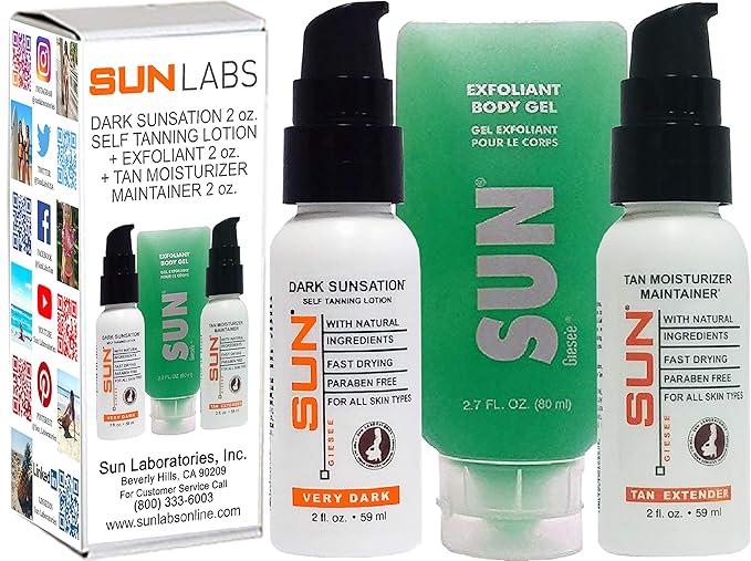 Sun Labs Self-Tanning Kit with Lotion, Exfoliant, and Tan Maintainer for a Golden Glow - 2 2 fl. oz. Bottles Lotion and 1 2.7 fl. oz. Bottle Exfoliant