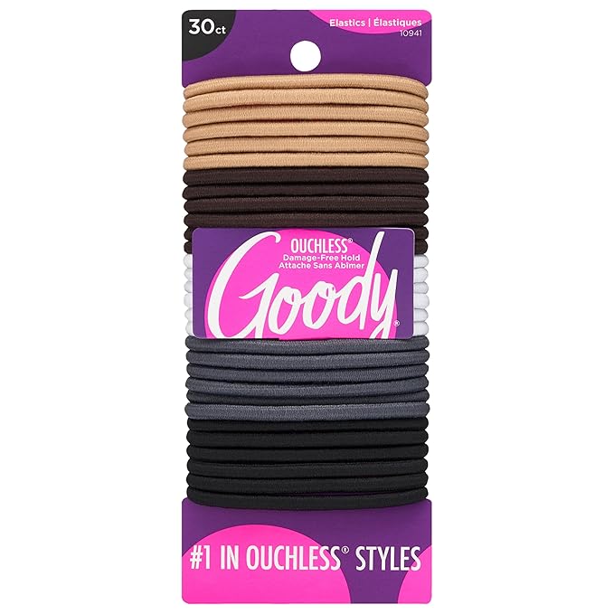 Goody Ouchless Elastic Hair Ties - 30 Ct, Assorted Neutral, 4MM Rubber Bands for Hair, Pain-Free Hair Accessories for Women & Men, Made for Long-Lasting Braids, Ponytails, All Hair Types