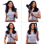 FoxyBae Super Styler Pro Interchangeable Hair Styler Wand Curling Iron Set - w/Drying Cylinder, Ceramic Blowout & Round Brushes, 2 Auto-Wrap Curlers - Frizz-Free, Smooth Hair (Black Rose-Gold)