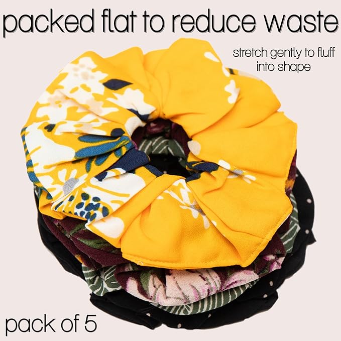 likemary Scrunchies for Women - Match Your Mood & Outfit - Strong, Snag-Free Hair Ties for All Hair Types Made from Sustainable Reclaimed Fabric - 5 Pack