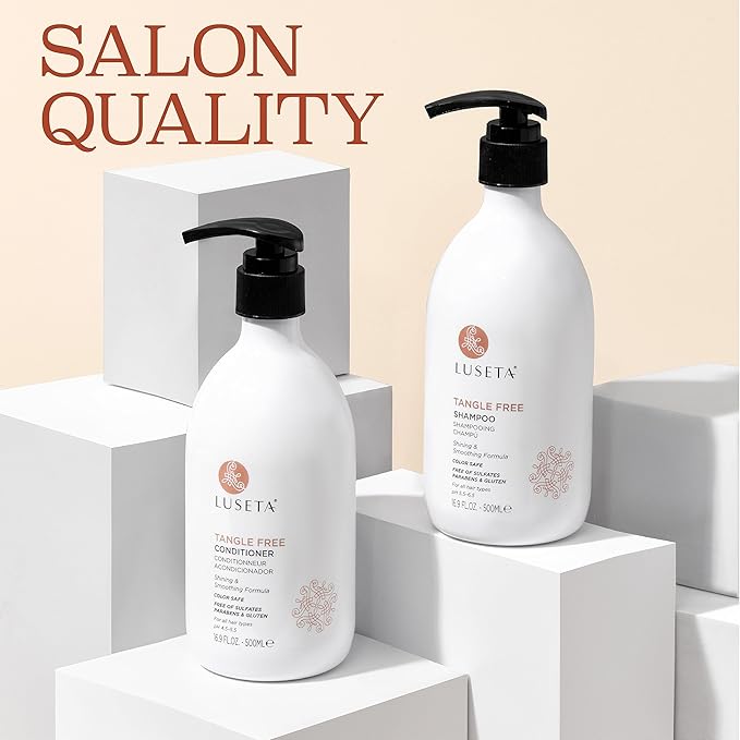 Luseta Tangle Free Routine Shampoo & Conditioner Set for Women and Men Sulfate Free Shampoo and Conditioner for Detangling with Keratin and Argan Oil, Color Safe for Curly and Wavy Hair 2 x 16.9oz
