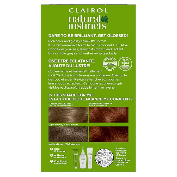 Clairol Natural Instincts Demi-Permanent Hair Dye, 6R Light Auburn Hair Color, Pack of 1